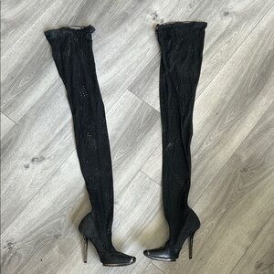 Stella McCartney Vegan Black Thigh-High Stiletto Boots Sz 36